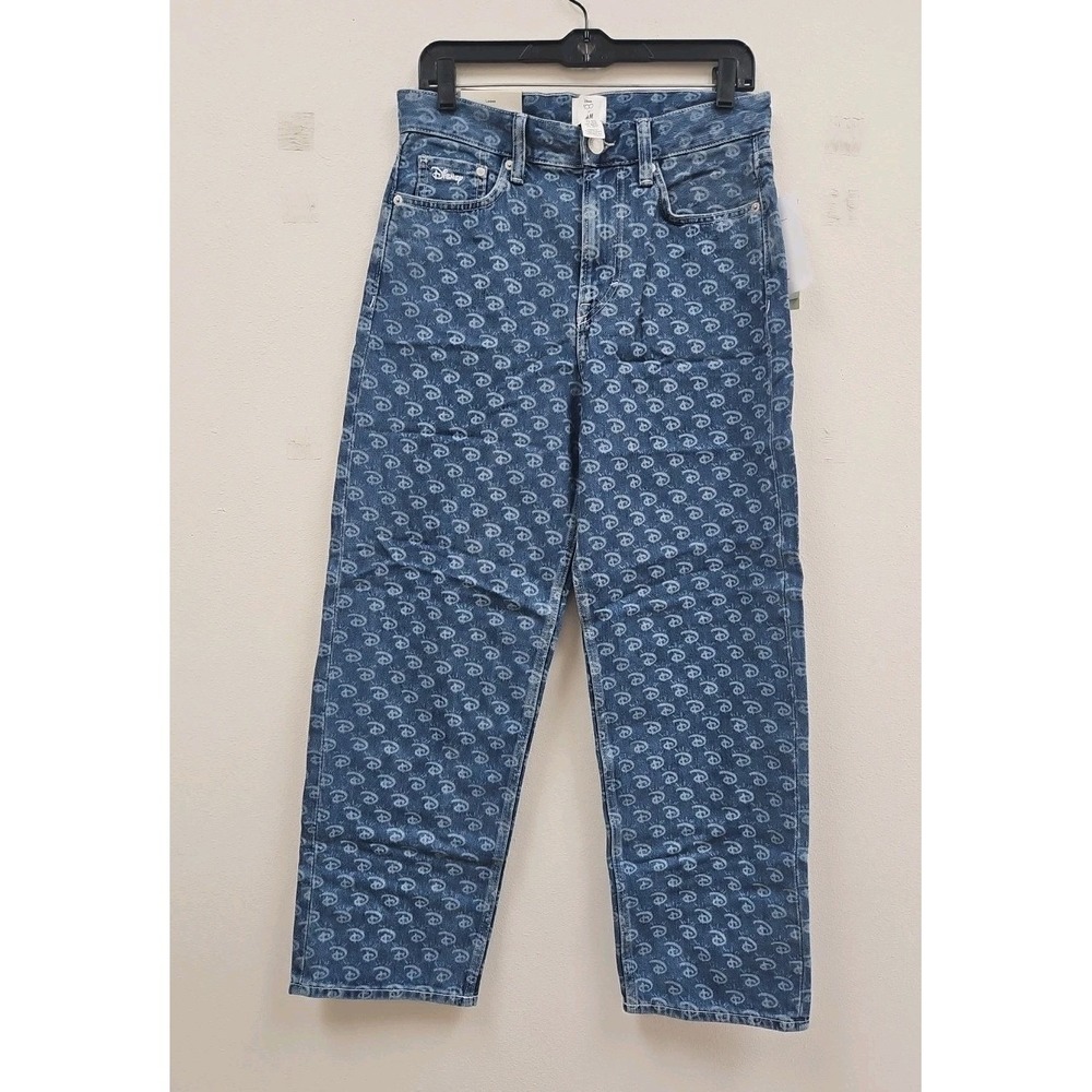 NEW Disney 100 H&M Jeans Mens 28 / 30  Loose Fit  Blue All Over Print Pants NWT
